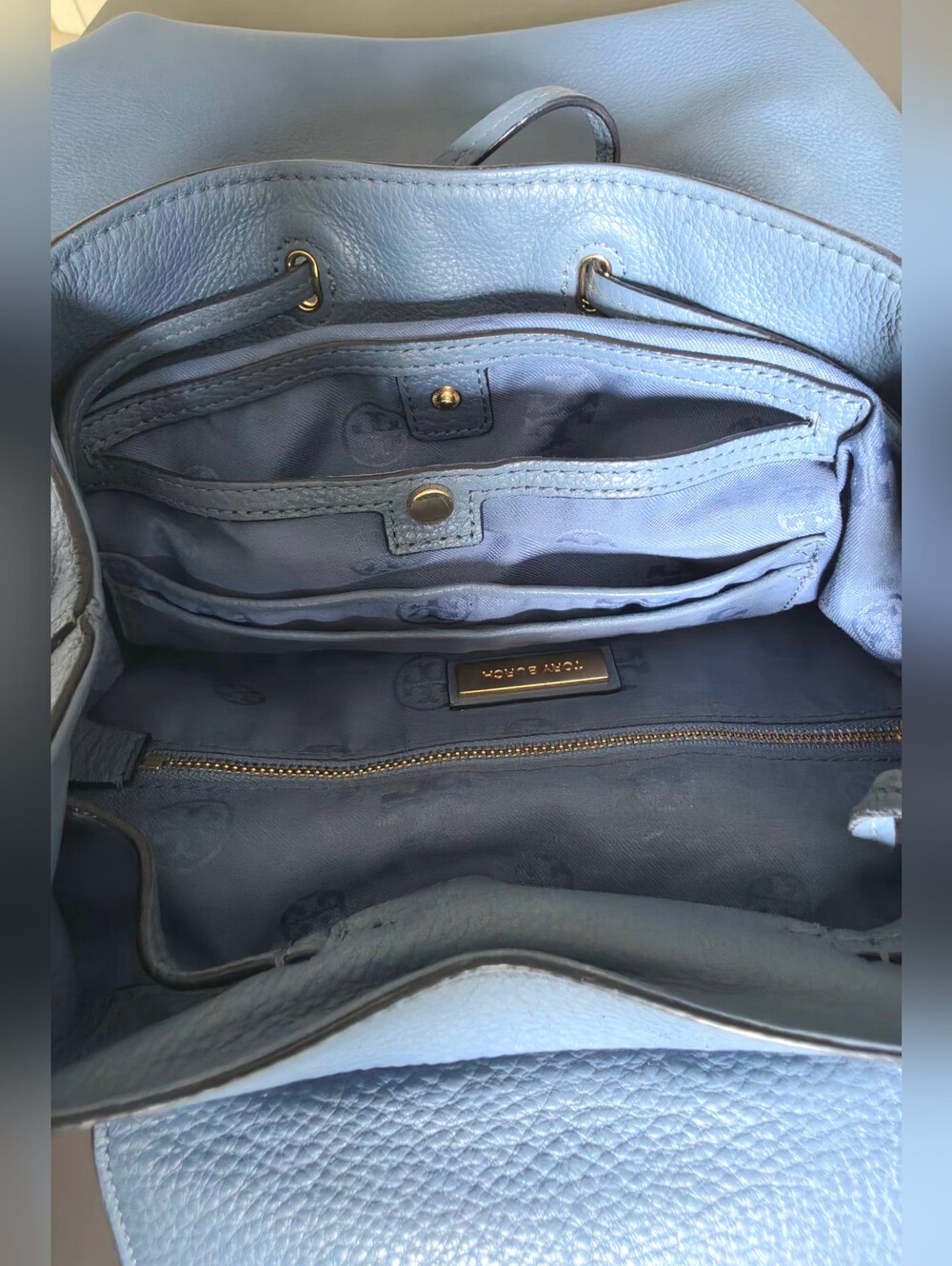 Tory Burch Genuine Leather Backpack Blue Pebbled Leather Excellent Cond. - Picture 6 of 12